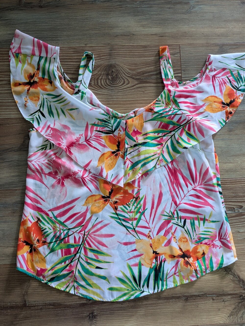 7th Avenue Design Studio NY&C Colorful Floral Ruffle Sleeveless Blouse Large